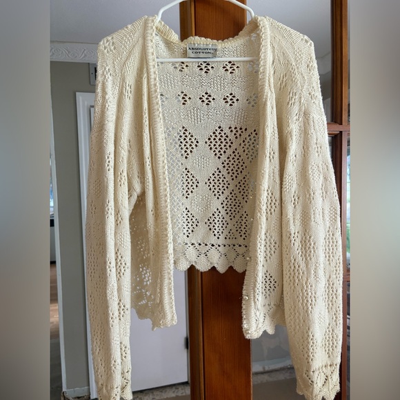 absolutely cotton Sweaters - Lace Knit Cream Cardigan